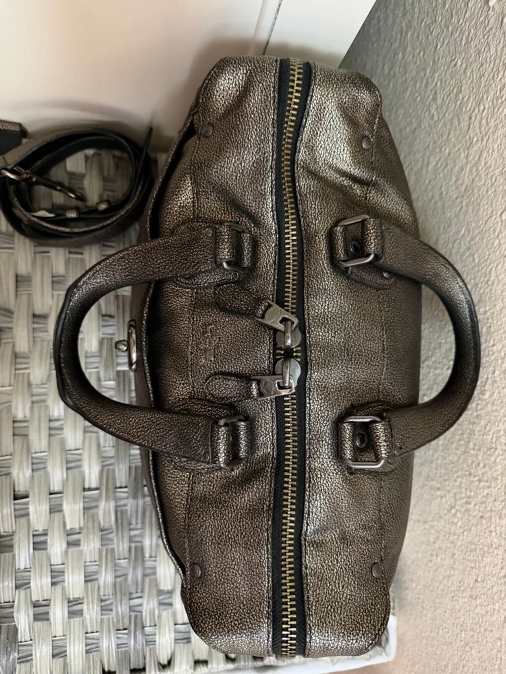 Coach Rhyder Satchel Metallic Two Tone Leather Brass Black - Style 33739 - Picture 14 of 16